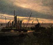 Caspar David Friedrich Schiffe im Hafen am Abend oil painting